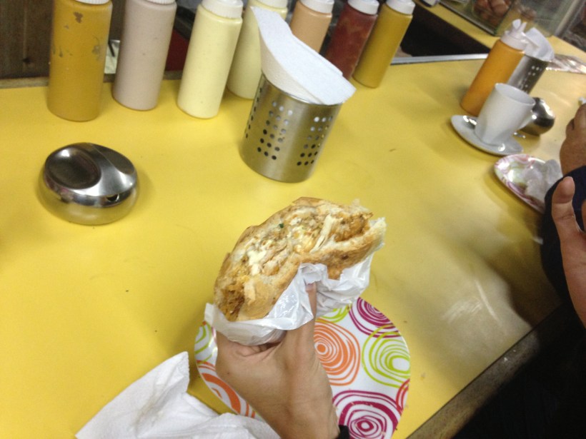 Sandwich number 1, grilled chicken breast with homemade extra skinny teeny wheeny fries and about 6 sauces thrown in for good measure. Amazing.