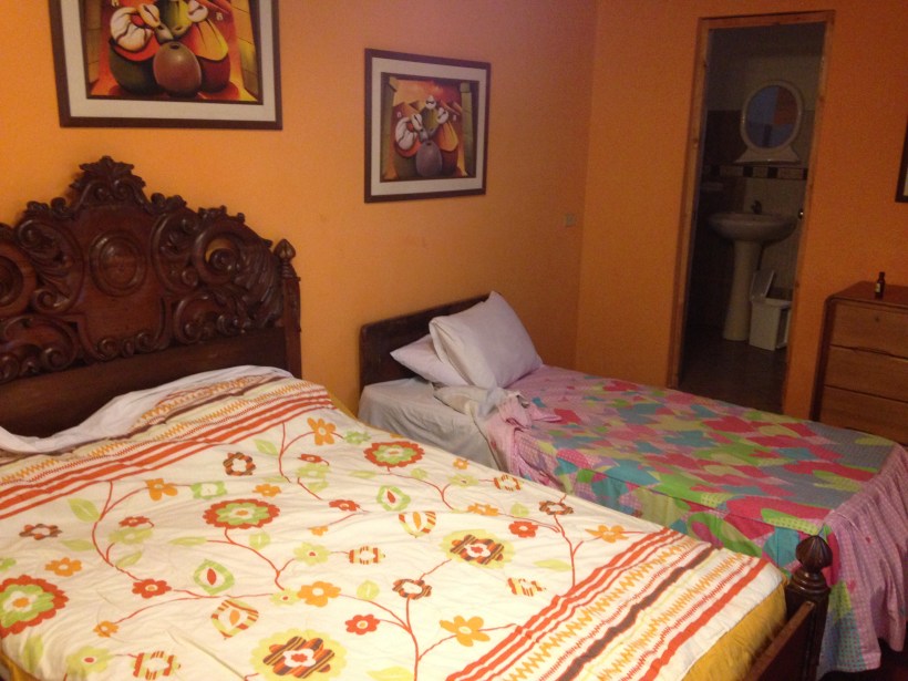 The two beds in our room, a large double and a single